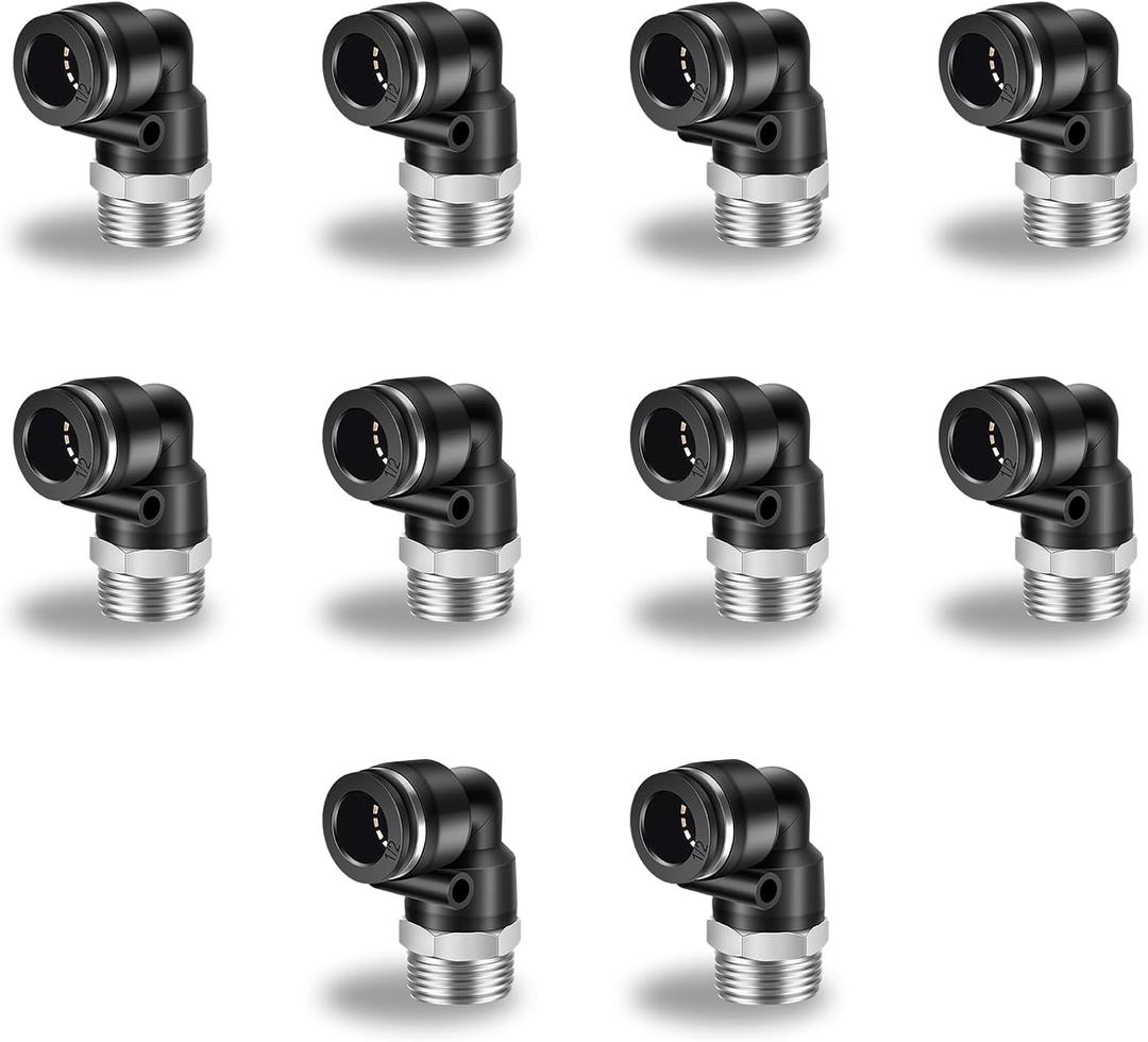 CNAODUN 10 Pcs Push to Connect Fittings 1/2 Inch Tube OD x 1/2 Inch NPT Thread Pneumatic Male Elbow Quick Connect Air line fittings