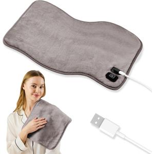 USB Heating Pad, Portable Travel Heat Pads, 5V Heated  3 Heat Settings, Small Heating Pad 16"x 12", Hot Therapy for Pain Relief Abdomen Cramps, Grey
