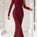 MITILLY Fall Formal Dress for Women 2025 Long Sleeve Bodycon Ruched Floral Maxi Dresses for Party Club Night, Medium Wine Red