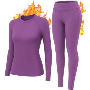 Thermal Underwear Women Long Johns Set Fleece Lined Warm Base Layer Long Sleeve for Weather Top Bottom Pajama (Medium, Purple)