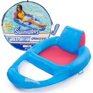 SwimWays Spring Float Premium Recliner Pool Lounger, Inflatable Pool Floats Adult with Fast Inflation for Ages 15 & Up (Blue/Pink Recliner (New Version))