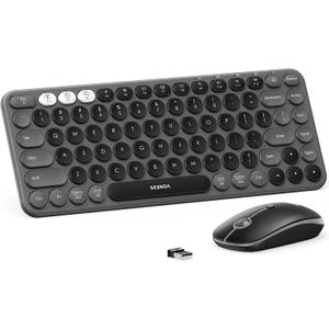 seenda Bluetooth Wireless Keyboard and Mouse Combo, COE203 Quiet Round Keycaps, 3-Device Multi-Connection, Bluetooth & 2.4G USB Receiver, Wide Compatibility with iPad/Tablet/Laptop/Mac/Windows, Black