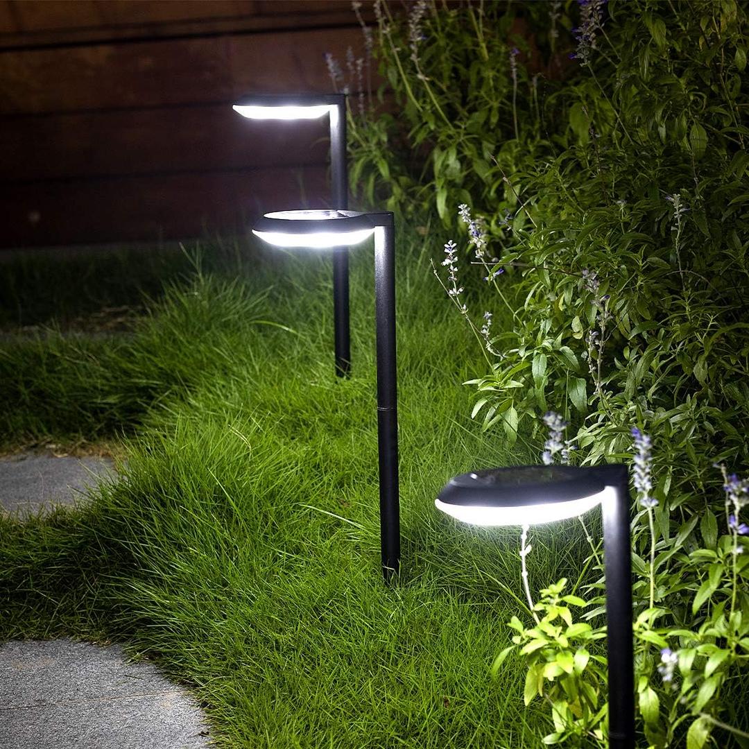 kinna Outdoor Solar Path Lights Waterproof Landscape Pathway Light with 6 White LEDs Garden Lighting Decorative for Patio Driveway Backyard (Black-4 Pack)