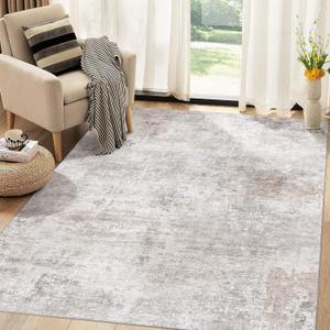 Washable Rug 5x7 Area Rugs for Living Room: Modern Abstract Neutral Soft Carpet for Bedroom Dining Room Under Kitchen Table Home Office Decor - Brown Grey