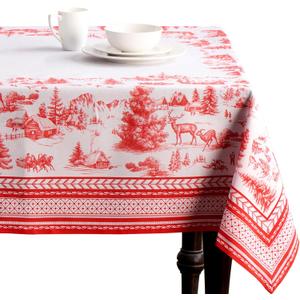 Maison d' Hermine Table Cloth Rectangle Table 100% Cotton 60 x 120 Inches Fall Tablecloth Reusable Everyday Use for Thanksgiving Christmas Decorations Dining Farmhouse Party (Winter Jouy)