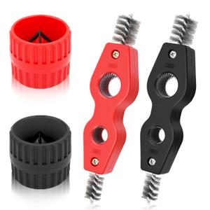 4 PCS 4 in 1 Copper Tubing Brush and Reamer, 1/2 in and 3/4 in Copper Pipe Cleaner, Inner-Outer Reamer Pipes and Pipe Deburring Brush for PVC PPR Brass Aluminum Pipes
