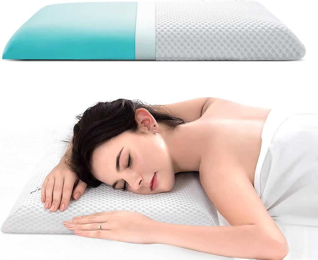 Ultra Thin & Flat Memory Foam Pillow 2.4 Inch Hight,Low Profile Slim & Thin Pillow for Stomach Sleeper,Side Sleeper,Oeko-TEX & CertiPUR-US Double Certification 23.5 x 15.5 x 2.4 Inches