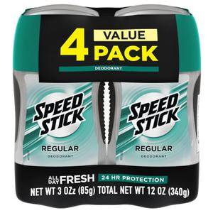 Speed Stick Deodorant for Men, Aluminum Free, Regular - 3 Ounce (4 Pack), EXP 05/2027