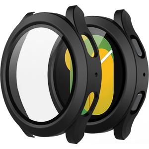 Misxi 2-Pack Hard PC Case with Screen Protector for Samsung Galaxy Watch 5 Galaxy Watch 4 40mm, Ultra-thin Scratch Resistant Cover with Tempered Glass, Black