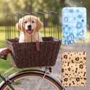 Wicker Dog Bike Basket for Small Dogs up to 8-10 Lbs, Flat-top