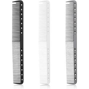 3-Piece Carbon Fiber Salon Hairdressing Comb Set - Fine Cutting Comb for Men & Women - Heat Resistant - Black, Grey, White