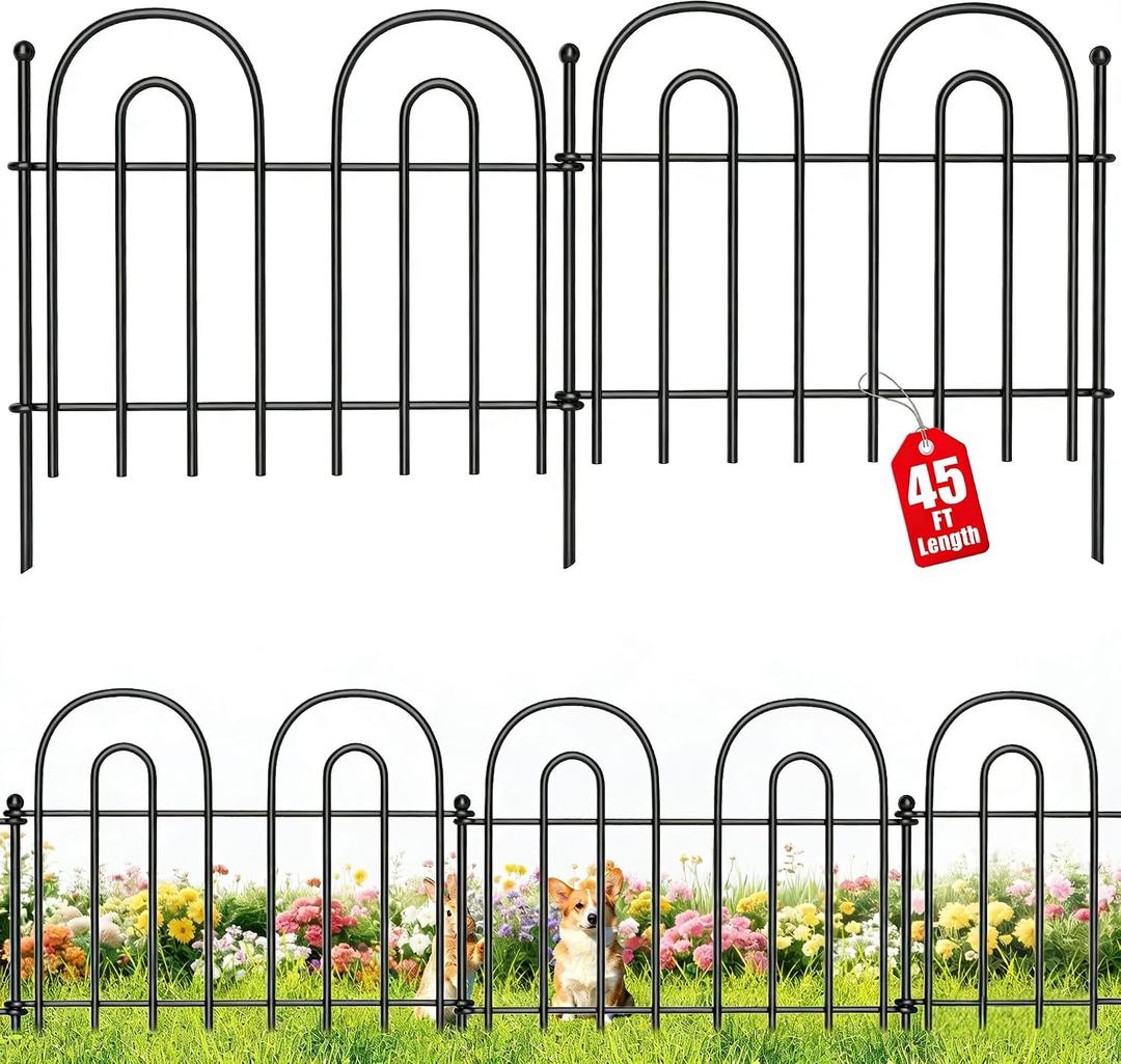AMAGABELI GARDEN & HOME 32 Panels 13in(H)45ft(L) Decorative Garden Fences and Borders for Dogs Fencing Animal Barrier No Dig Rustproof Metal Fence Panels with Ground Stakes for Flower Bed Fence Black