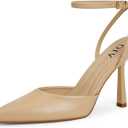 QIY Closed Toe Ankle Strap Heels Women Pumps Pointed Toe Heeled Sandals for Women Stiletto Wedding Dress Shoes  (Nude), 7.5