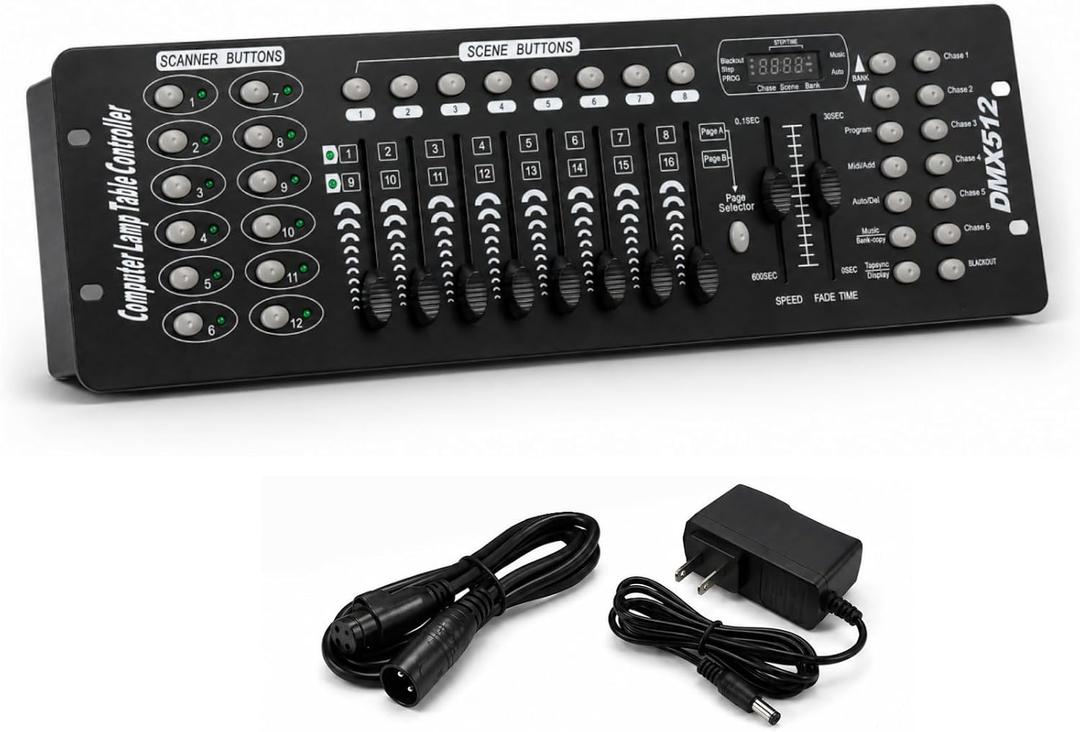 DMX Controller dmx512 192 Channel Stage Lighting Console
240 Programmable Scenes, Sound Activated Mode, LED Display, DJ Light Controller for Party Pub Night Club DJ KTV Moving Heads