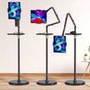 Houele Tablet Floor Stand with Removable Tray, iPad Floor Stand Holder for Bed, Height Adjustable Tablet Mount iPad Holder for 4.7-15.6 Tablets iPads and Phones (Tri-Fold, Black)