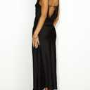Summer Satin Spaghetti Strap Cowl Neck Backless Midi Dresses for Women Elegant Tie Low Back Ruched Cocktail Dress, L