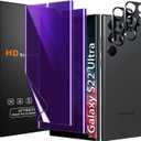 [2+2 Pack] Lesakit Anti-Blue Light Privacy Screen Protector for Samsung Galaxy S22 Ultra 6.8 inch with 2 Pack Camera Lens Protector, [Support Fingerprint ID] Anti Spy TPU Flexible Screen Protector-