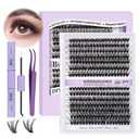 2 x DIY Lash Extension Kit 280pcs Individual Lashes Cluster D Curl Eyelash Extension Kit Lash Clusters with Lash Bond and Seal and Lash Applicator Tool for Self Application (KIT,40D+50D-0.07C-9-16MIX)