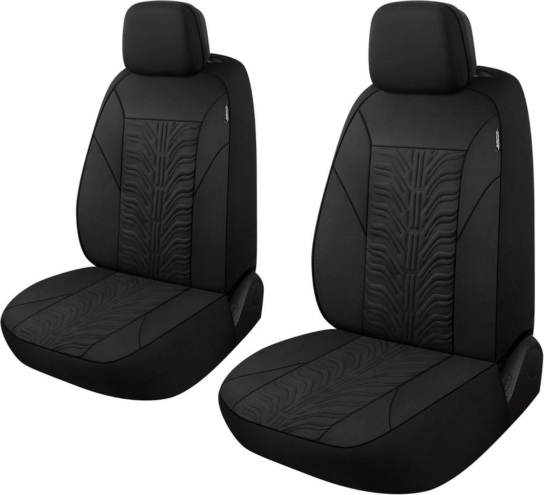 CAROMOP Car Seat Covers Front Set, Washable and Breathable Premium Cloth Seat Covers for Cars, Universal Fit for Most Car Interior Covers-Sedan Truck SUV(Black)