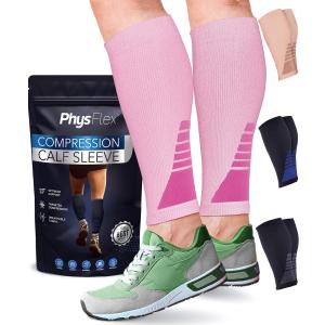 Calf Compression Sleeves for Men and Women - (1 Pair) Footless Compression Socks Support for Running, Cycling, Sports - Leg Sleeve Brace, Helps with Pain Relief