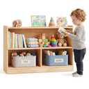 Sosola Rubber Wood Corner Cabinet, Kids Toy Storage Shelf, Bookshelf Storage Rack for Kids Bedrooms, Playrooms, Nurseries and Classrooms (Corner Bookcase)