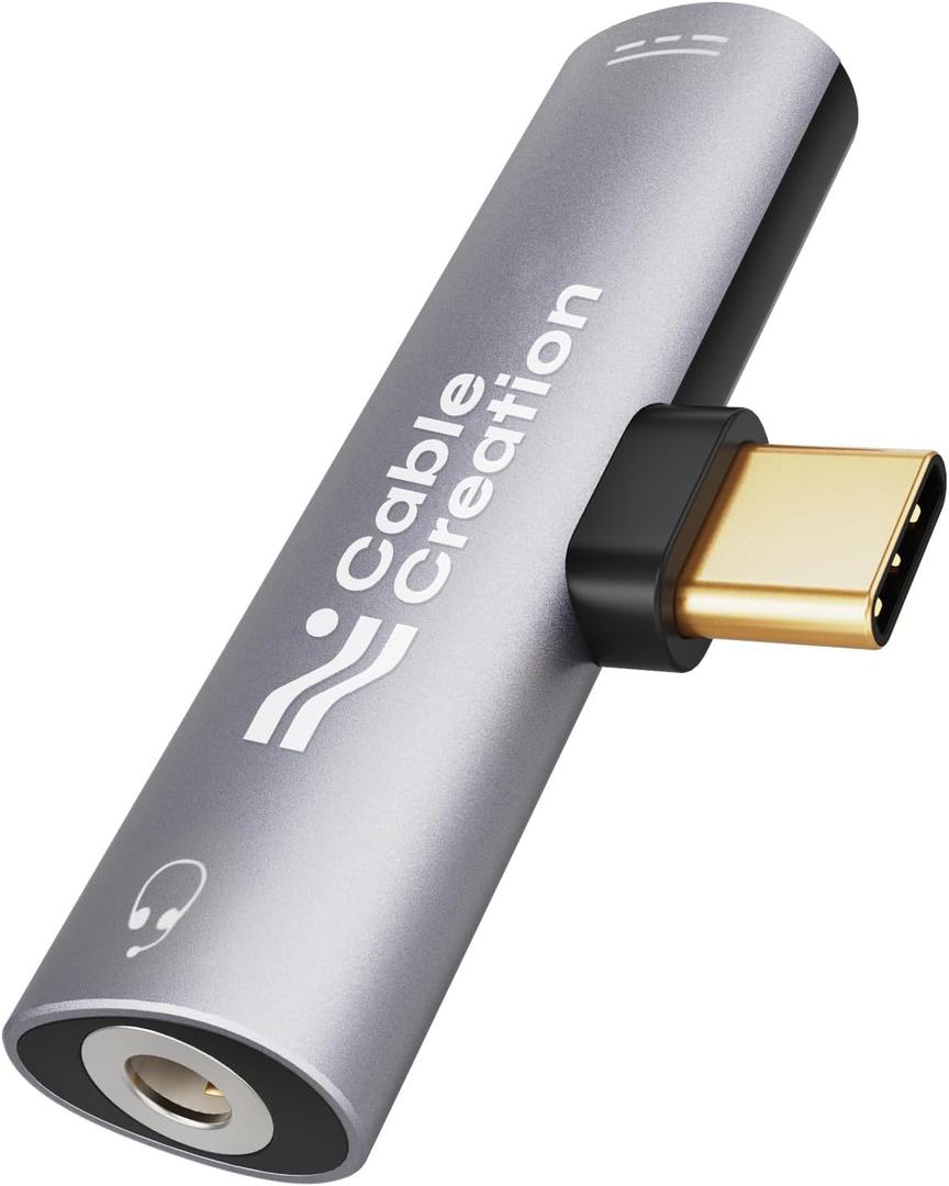 CableCreation USB C to 3.5mm Headphone and Charger Adapter, 2 in 1 Type-C to 3.5mm Audio Hi-Res with PD Fast Charge, USB C to Aux with Charging Dongle for iPhone 16 15 Pro Max, Galaxy 24+, Pixel, iPad