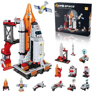 Space Exploration Shuttle Toys for 6 7 8 9 10 11 12 Year Old Boys 12-in-1 STEM Aerospace Building Kit Toy with Heavy Transport Rocket and Launcher Best Gifts for 6-12 Year Old Boys (566 PCS)