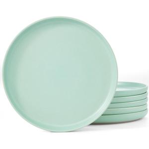 famiware Milkyway Dinner Plates, 10.24 inch Plates for 6, Stoneware Dessert Plates Dish Set for Kitchen, Reactive Glaze Plate Set, Microwave and Dishwasher Safe, Light Green