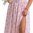 KUTUMAI Floral Corset Midi Dress Flowy Slit Summer Spring Wedding Guest Dresses for Women Sundress with Pockets, Small