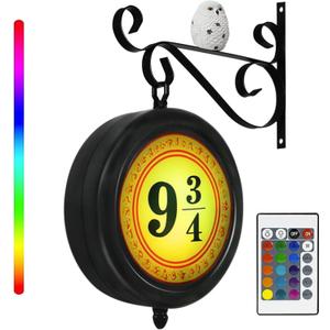 Lifnatty Platform Sign Lamp with Owl, Vintage Hanging Halloween Decorations, RGB 16 Color Dimmable Night Light, Home Room Decor, Gift for Christmas, Birthday or Movie Fan Magic Lamp Kids Gift