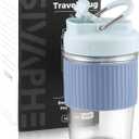 Sivaphe Reusable Glass Coffee Cup 16 oz, Portable Travel Mug with Spill-Proof Lid and Protect Sleeve for Home Office Blue