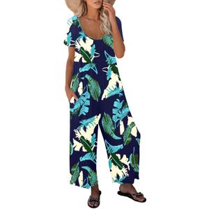 Women Casual Jumpsuits Summer Sleeveless Loose Jumpsuit Shoulder Strap Adjustable Long Pants Rompers with Pockets (M)