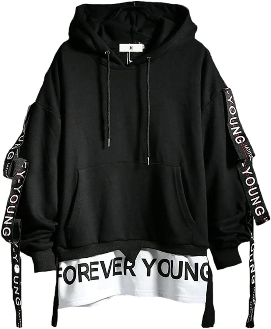 DUDHUH Mens Hoodie Fashion Pullover Letter Print Tracksuit Techwear Casual Coat Hip-Hop Sweatshirt XL 