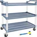 AQNIEGEP Utility Carts with Wheels, Large Food Kitchen Cart Heavy Duty, Rolling Service Cart w/Hammer for Restaurant, Office, Commercial, 600lbs Capacity, Lockable Wheels, 3-Tier