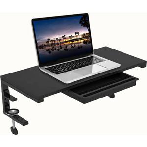 Ergonomic Clamp-On Laptop and Computer Monitor Riser Stand with Drawer, 21.6 x 9.8 inch - Black |Laptop Stand for Desk, Monitor Riser, Desk Organizer, Office Desk Home Workspace