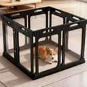 Clear Acrylic Dog Playpen Indoor, Expandable Size & Flexible Shape, Ideal for Small & Toy Dogs, Black
