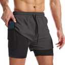 Surenow Mens 2 in 1 Running Shorts Quick Dry Athletic Shorts with Liner, Workout Shorts with Zip Pockets and Towel Loop (Gray, XL)