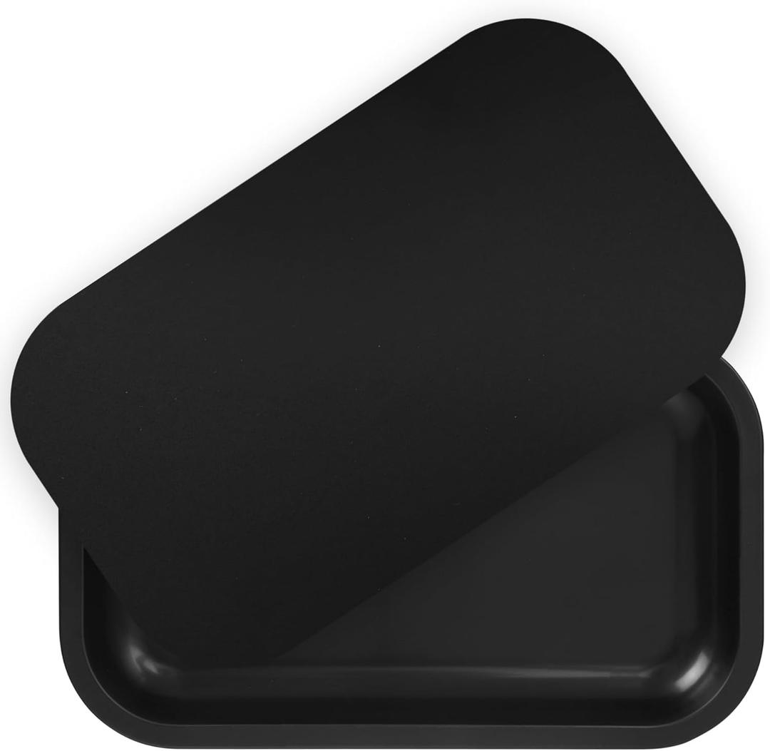 Large Metal Tray with Magnetic Lid, Decorative Tray, Ideal Storage for Home or Travel, 10.6 x 6.3 Inches (Black)