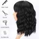 AISI HAIR Bob Curly Wig Synthetic Short Black Wig with Bangs Natural Looking Heat Resistant Fiber Hair for Women