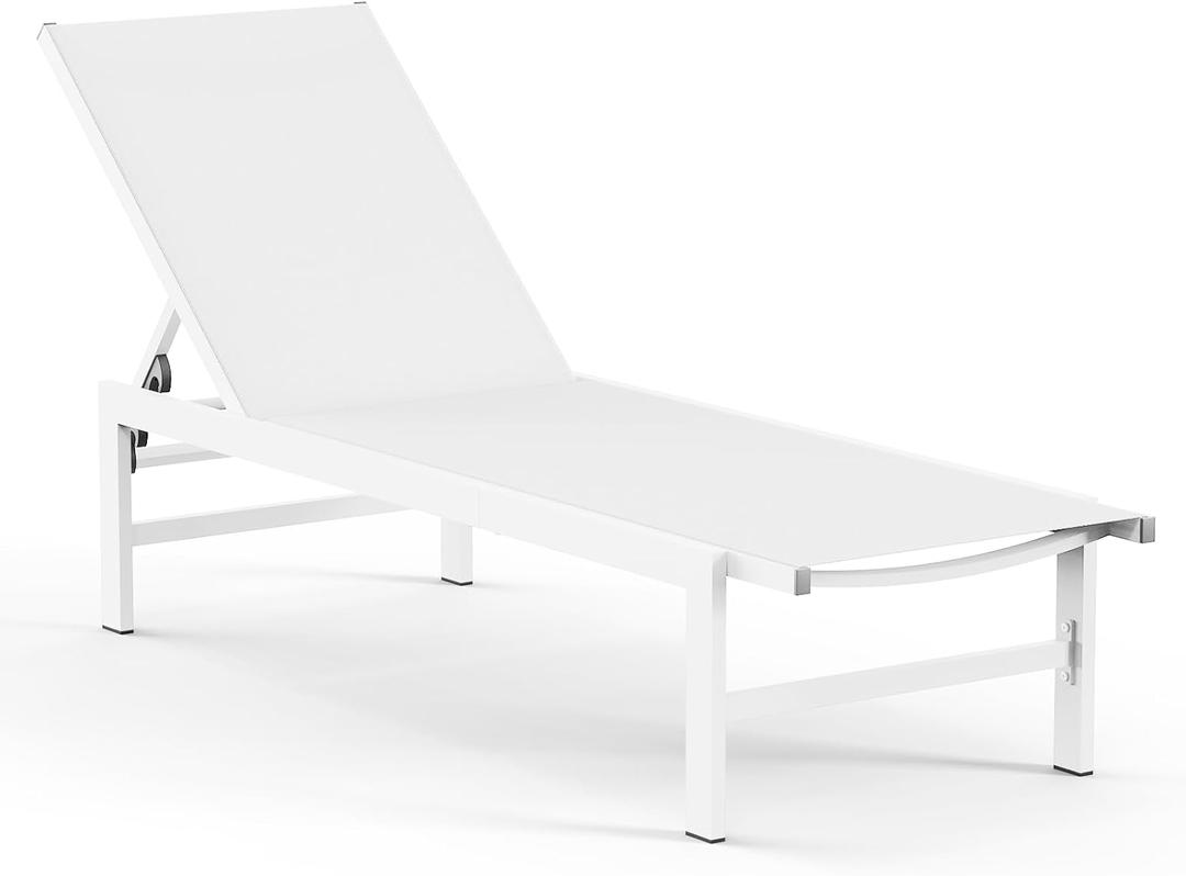 Vexwalx Outdoor Lounge Chair for Pool, Aluminum Chaise Lounge Chairs with 5-Position Recliner, Patio Lounge Chair for Backyard, Poolside, Deck, Lawn (White), 1 Pack