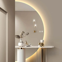 32"×16" Half Moon LED Mirror for Bathroom, LED Vanity Mirror with Anti-Fog, Backlit Bathroom Mirror with Lights, Irregular Round Smart Mirror with Dimmable 3-Color Lights,Tempered Glass