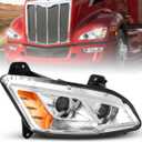Fit for 2011-2023 Peterbilt 579 587 Class 8 Truck Projector Headlight Headlamp Chrome Housing Assembly (Silver Halogen, Right)
