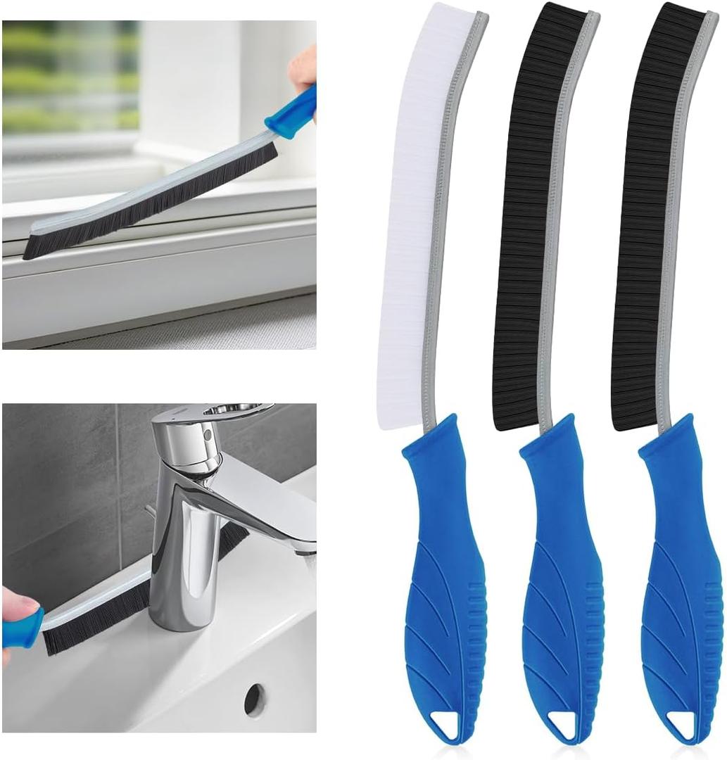 3 x TQRR Hard Bristle Crevice Cleaning Brush-Thin Gap Scrub Brush, Small Cleaning Brush, Grout Brush, Kitchen Brush, Cleaning Tools for Toilet, Bathroom, Sink, Home, Household, Window (3, Lichen Blue)