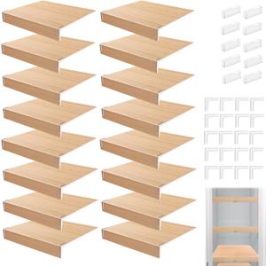 CroBlissful 16 Pcs Wire Shelf Covers 14x12 Inch Faux Wood PVC Shelf Liners Thick Rigid Wire Rack Covers with 7 Holders Adjustable for Closet Pantry Bathroom Mat Removable Interlocking Waterproof