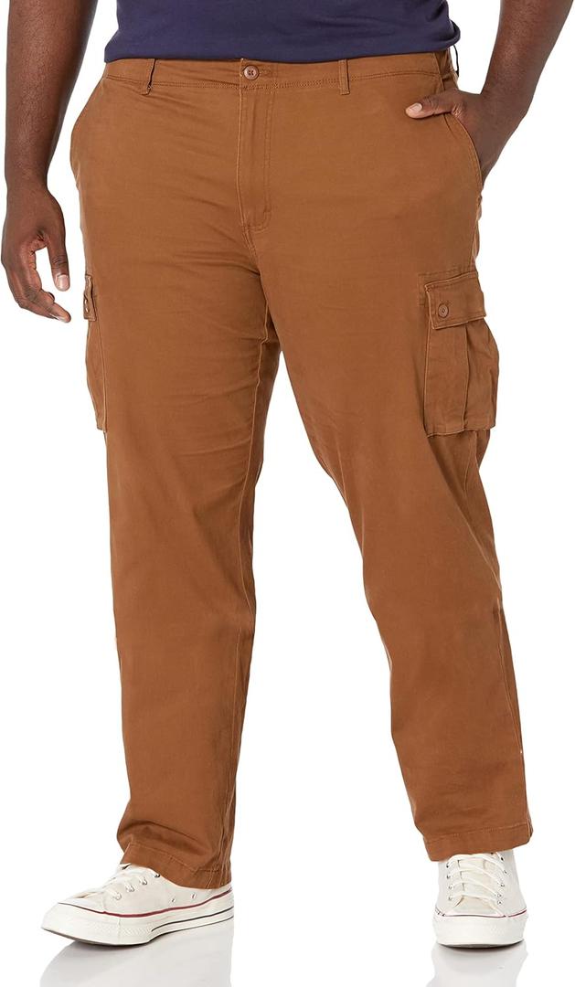 Amazon Essentials Mens Straight-Fit Stretch Cargo Pant (Available in Big & Tall) (Brown)