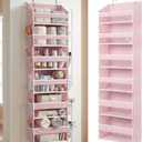 HOMELUX THEORY UPGRADED 6 Tiers Over The Door Organizer Hanging - 100D EXTRA THICK & 50lbs HUGE CAPACITY, 12 Side Mesh Pockets Over The Door Shoe Organizer, Hanging Closet Organizer (Baby Pink, 1pc)