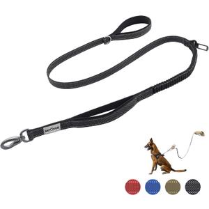 Double Handle Dog Leash - Heavy Duty, 4-6FT Reflective Tactical Leash with 2 Padded Handles, Shock Absorbing Bungee, Car Seatbelt & Easy Snap Hook, for Large, Medium & Small Dogs (Black)