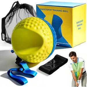 Golf Training Aid Ball and Armband, Golf Swing Trainer for Consistent Precise Swing, Fix Slicing, Scooping Chicken Wing, Golf Training Tool with Armband, Adjustable Lanyard, Storage Bag Golfer