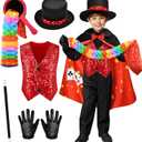 Latocos Kids Magician Costume Boys Girls Magic Kits with Vest Bag Zipper Gloves Hat Cape Wand Halloween Dress Up