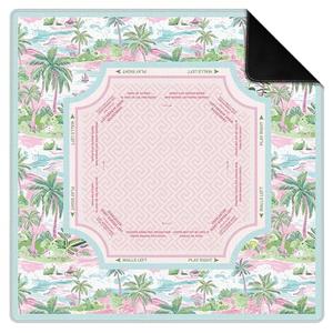 KBRCT Pink and Green Tropical Palm Tree Mahjong Mat for Table 31.5 x 31.5 in, Coastal Beach Ocean Waves Non-Slip Noise Reduction Game Table Cover for American Mahjong Card Board Tile Games